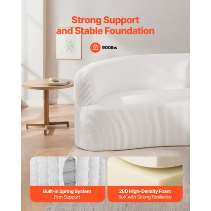 2840 mm böjd modulsoffa, modern lyxig sektionssoffa med 4 kuddar, överdimensionerad molnplyschmanchestersoffa med bred djup sits, för vardagsrum, sovrum, lägenhet, kontor, vit |  EU