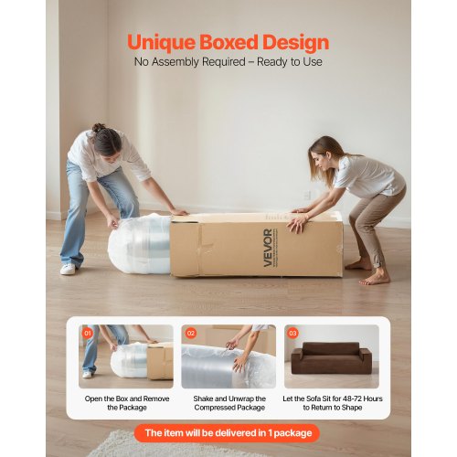 2110 mm Modern soffa, Bekväm manchestersoffa med djupa sitsar, Cloud-soffa med breda armstöd, Ingen montering krävs, Stor plyschsoffa Perfekt för vardagsrum, sovrum, lägenhet och kontor, Brun |  EU