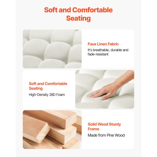 VEVOE Stort fyrkantigt ottomanskt soffbord, 87,5 cm tuftat soffbord med massivt trähylla, massivt klädd fotstöd i linne för sovrum och vardagsrum, 180 kg, benvit |  EU