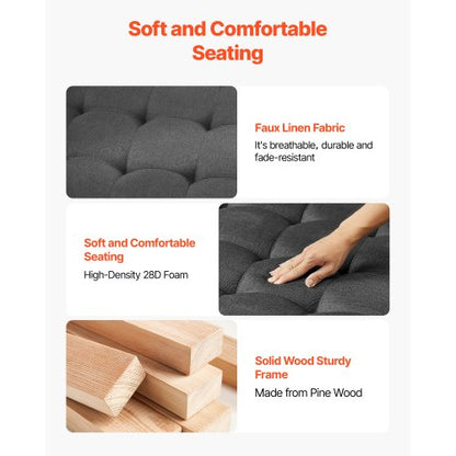 Stort fyrkantigt ottomanskt soffbord, 34,5 tums tuftat soffbord med massivt trähylla, linneklädd fotstödsottoman för sovrum vardagsrum, 400 kg, mörkgrå |  EU