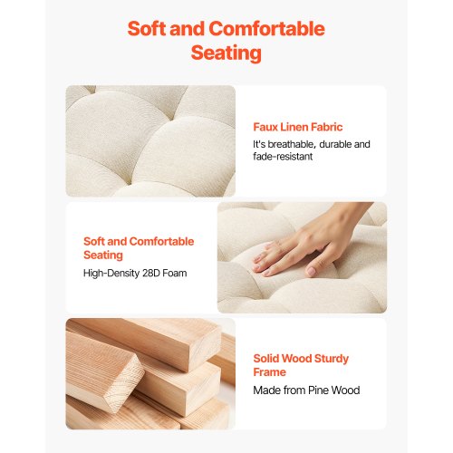 Stor rund ottomansk soffbord, 81 cm tuftat soffbord med massivt trähylla, massivt klädd fotstödsottoman i linne för sovrum vardagsrum, 147 kg, linnefärgad |  EU