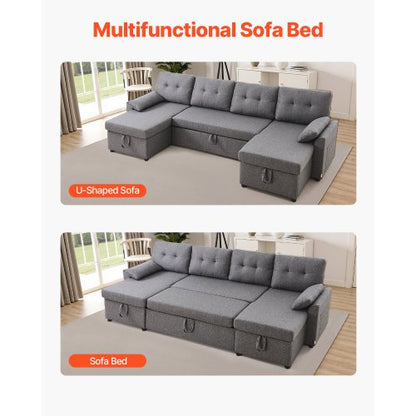 U-formad bäddsoffa 6-sits bäddsoffa dubbel schäslong grå |  EU