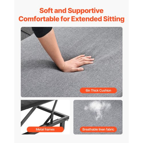 U-formad bäddsoffa 6-sits bäddsoffa dubbel schäslong grå |  EU