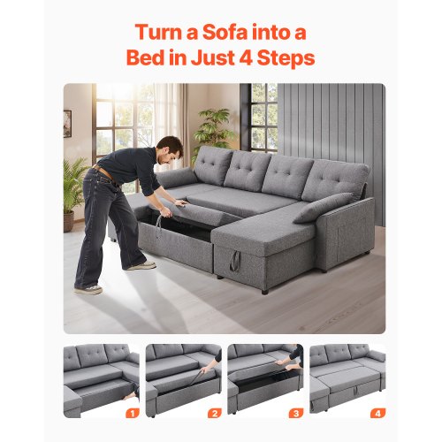 U-formad bäddsoffa 6-sits bäddsoffa dubbel schäslong grå |  EU