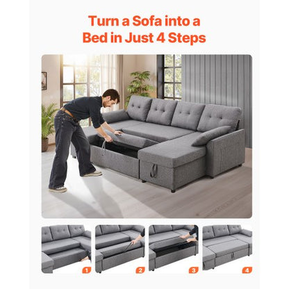 U-formad bäddsoffa 6-sits bäddsoffa dubbel schäslong grå |  EU