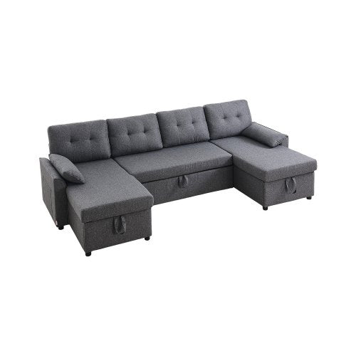 U-formad bäddsoffa 6-sits bäddsoffa dubbel schäslong grå |  EU