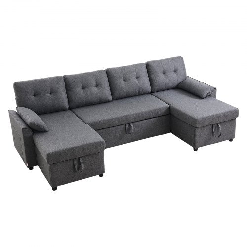 U-formad bäddsoffa 6-sits bäddsoffa dubbel schäslong grå |  EU