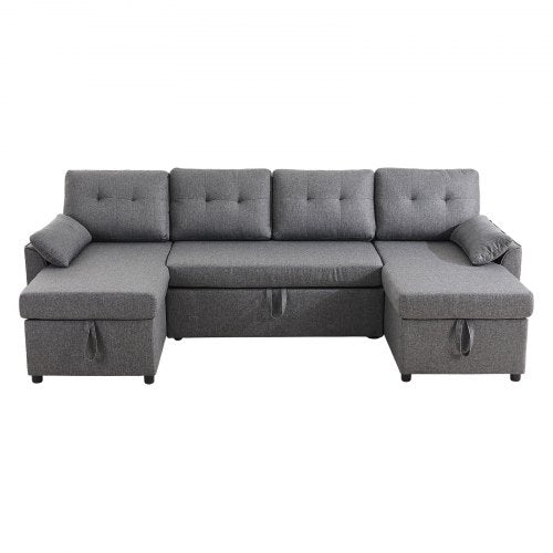 U-formad bäddsoffa 6-sits bäddsoffa dubbel schäslong grå |  EU