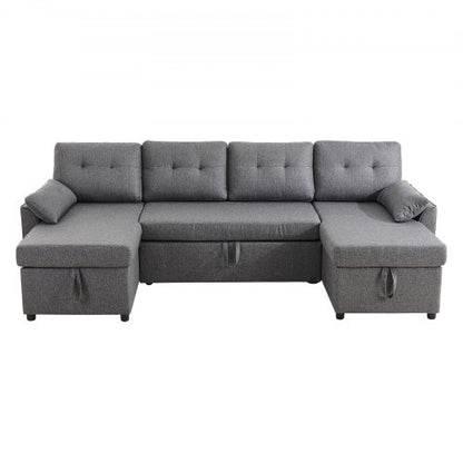 U-formad bäddsoffa 6-sits bäddsoffa dubbel schäslong grå |  EU
