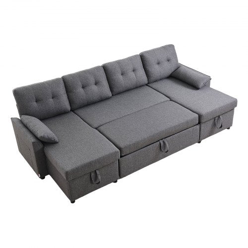 U-formad bäddsoffa 6-sits bäddsoffa dubbel schäslong grå |  EU