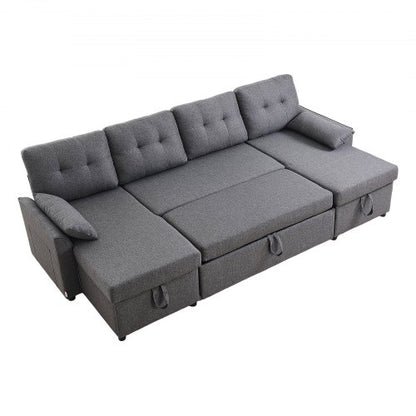U-formad bäddsoffa 6-sits bäddsoffa dubbel schäslong grå |  EU