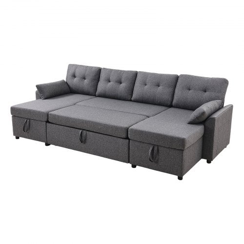 U-formad bäddsoffa 6-sits bäddsoffa dubbel schäslong grå |  EU
