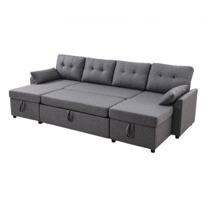 U-formad bäddsoffa 6-sits bäddsoffa dubbel schäslong grå |  EU