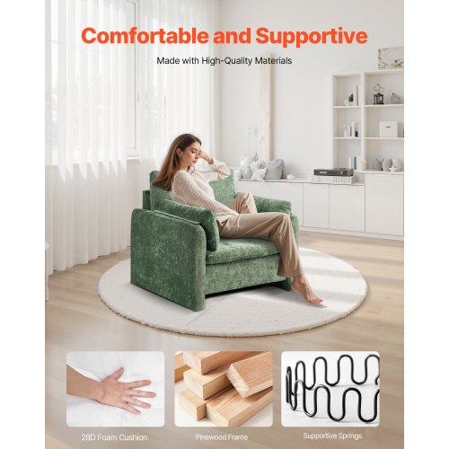 Green Accent Armchair with Armrests Armchair in Simple Fabric for Home Office