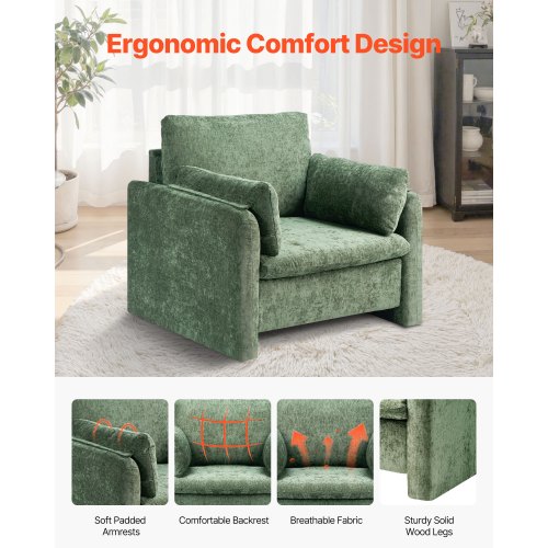 Green Accent Armchair with Armrests Armchair in Simple Fabric for Home Office