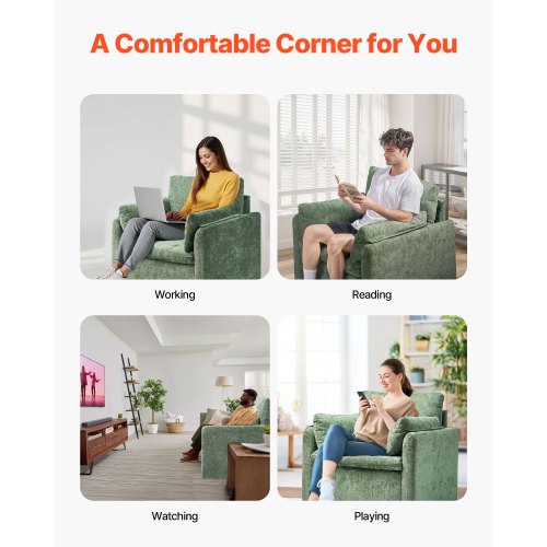 Green Accent Armchair with Armrests Armchair in Simple Fabric for Home Office