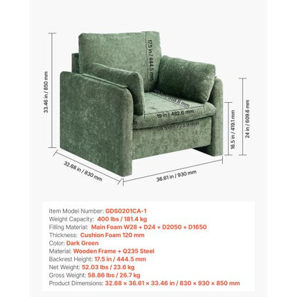 Green Accent Armchair with Armrests Armchair in Simple Fabric for Home Office