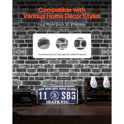 self-adhesive wallpaper 45 cm x 10 m gray brick waterproof for bedroom | EU