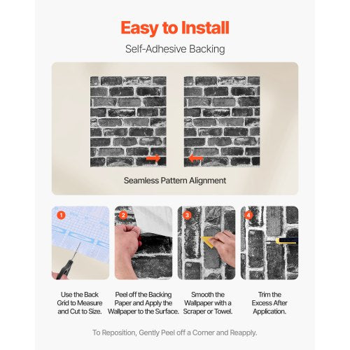 self-adhesive wallpaper 45 cm x 10 m gray brick waterproof for bedroom | EU