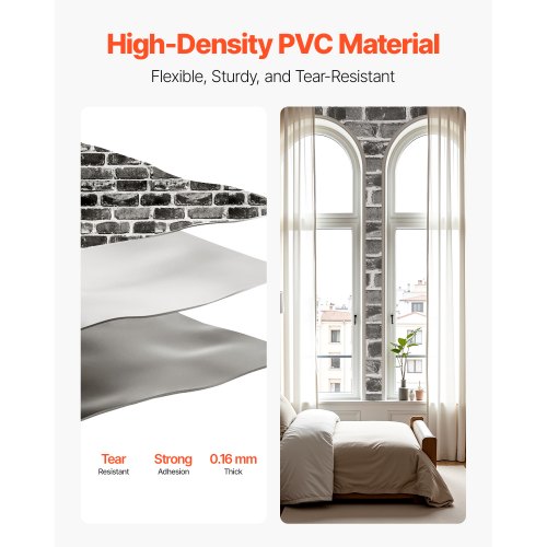 self-adhesive wallpaper 45 cm x 10 m gray brick waterproof for bedroom | EU