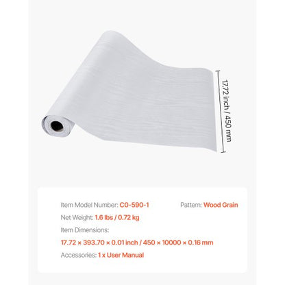 Self-adhesive wallpaper 45 cm x 10 m White wood grain Waterproof for desk | EU