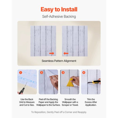 self-adhesive wallpaper 45 cm x 12 m white wood texture waterproof | EU