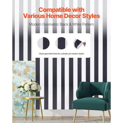 Self-adhesive wallpaper 45cm x 15m Black and White Geometric Waterproof | EU