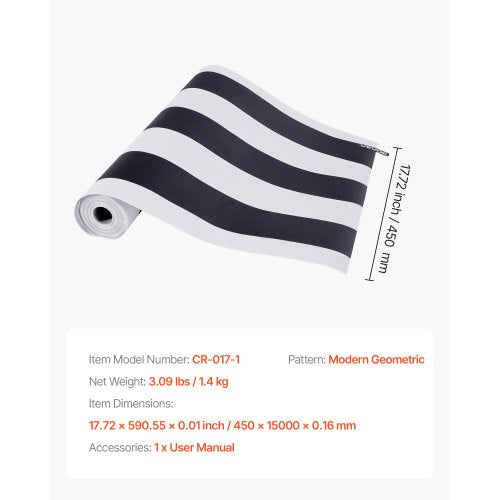 Self-adhesive wallpaper 45cm x 15m Black and White Geometric Waterproof | EU