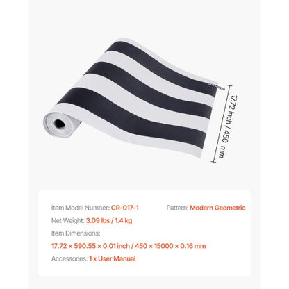 Self-adhesive wallpaper 45cm x 15m Black and White Geometric Waterproof | EU