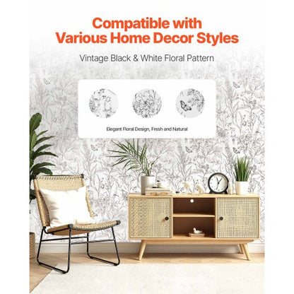 Self-adhesive wallpaper 45 cm x 10 m White Botanical Floral Waterproof | EU