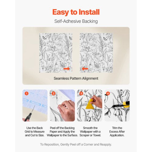 Self-adhesive wallpaper 45 cm x 10 m White Botanical Floral Waterproof | EU