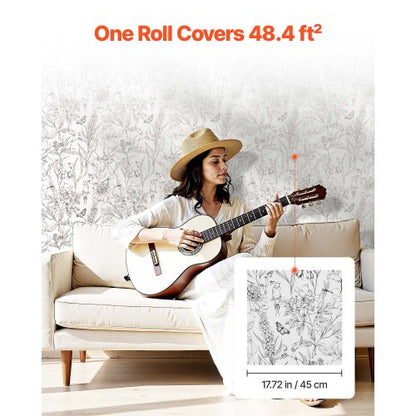 Self-adhesive wallpaper 45 cm x 10 m White Botanical Floral Waterproof | EU