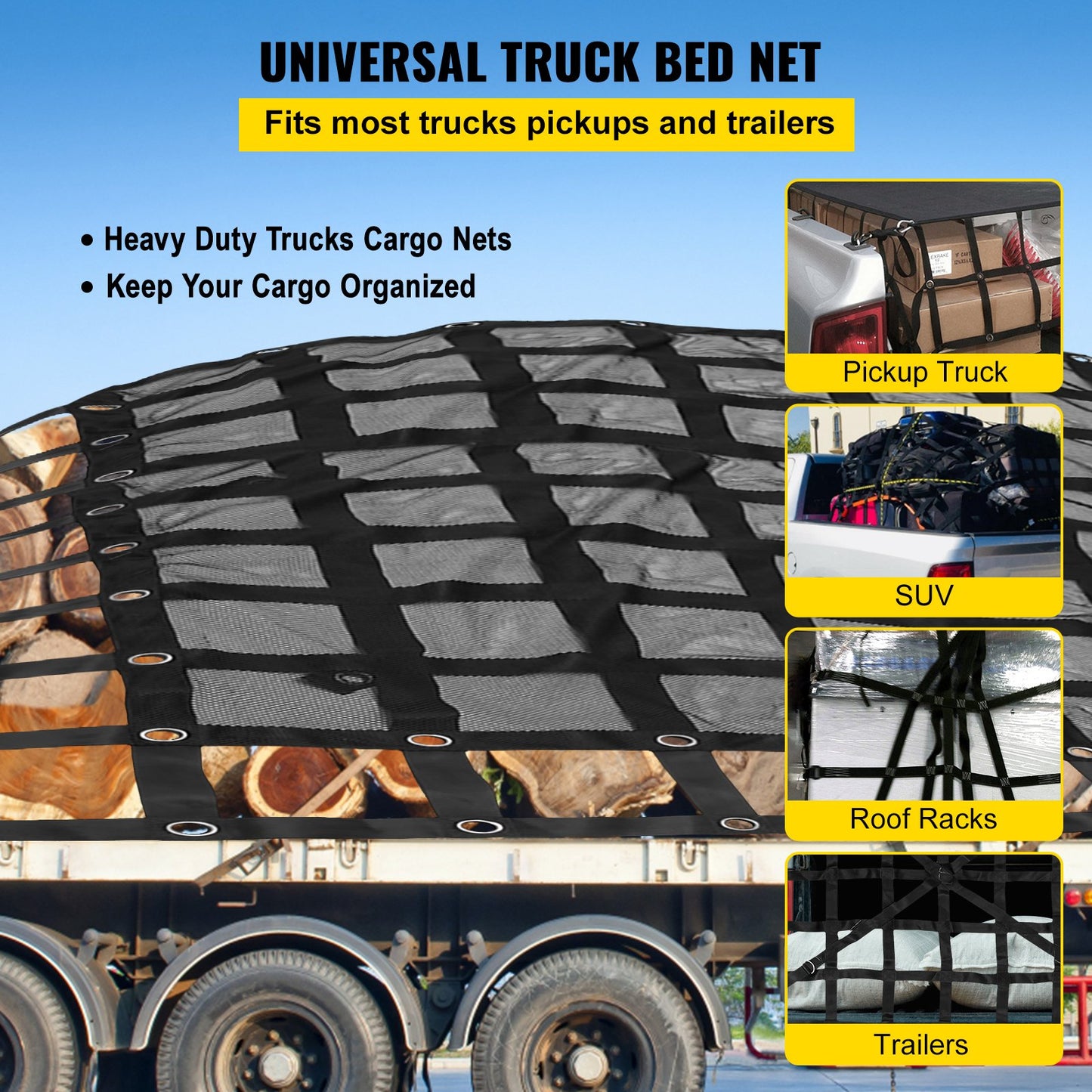 8' x 6.7' Truck Net Net with Cam Buckles and S-Hooks Pickup Bed 1100lbs