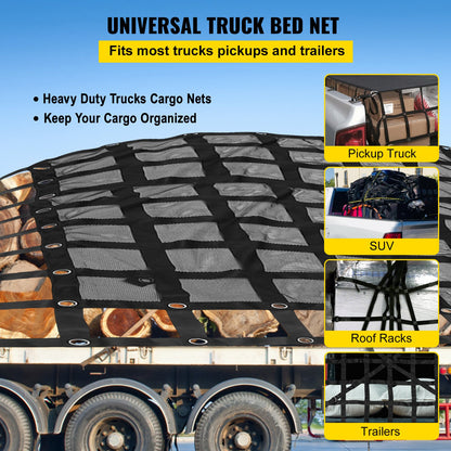 8' x 6.7' Truck Net Net with Cam Buckles and S-Hooks Pickup Bed 1100lbs