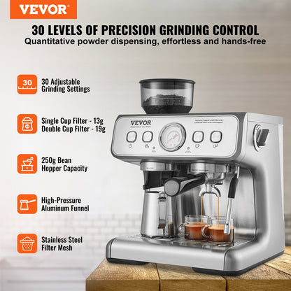 Espressomaschine mit Mahlwerk 15 bar halbautomatischer Espressokocher