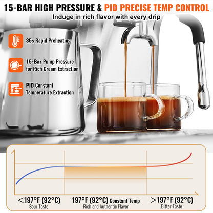 Espressomaschine mit Mahlwerk 15 bar halbautomatischer Espressokocher