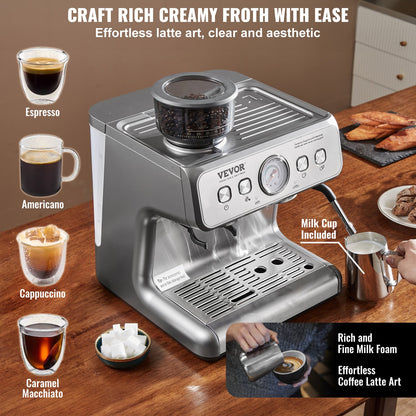 Espressomaschine mit Mahlwerk 15 bar halbautomatischer Espressokocher