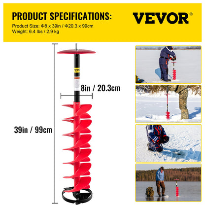 Eisbohrer, Nylon-Eisbohrer mit 20,3 cm Durchmesser, 99,1 cm langer Eisbohrer, Eisbohrer mit 30 cm Verlängerungsstange, Eisbohrer mit Bohradapter, Deckplatte und Klingenschutz zum Eisfischen und Eisgraben