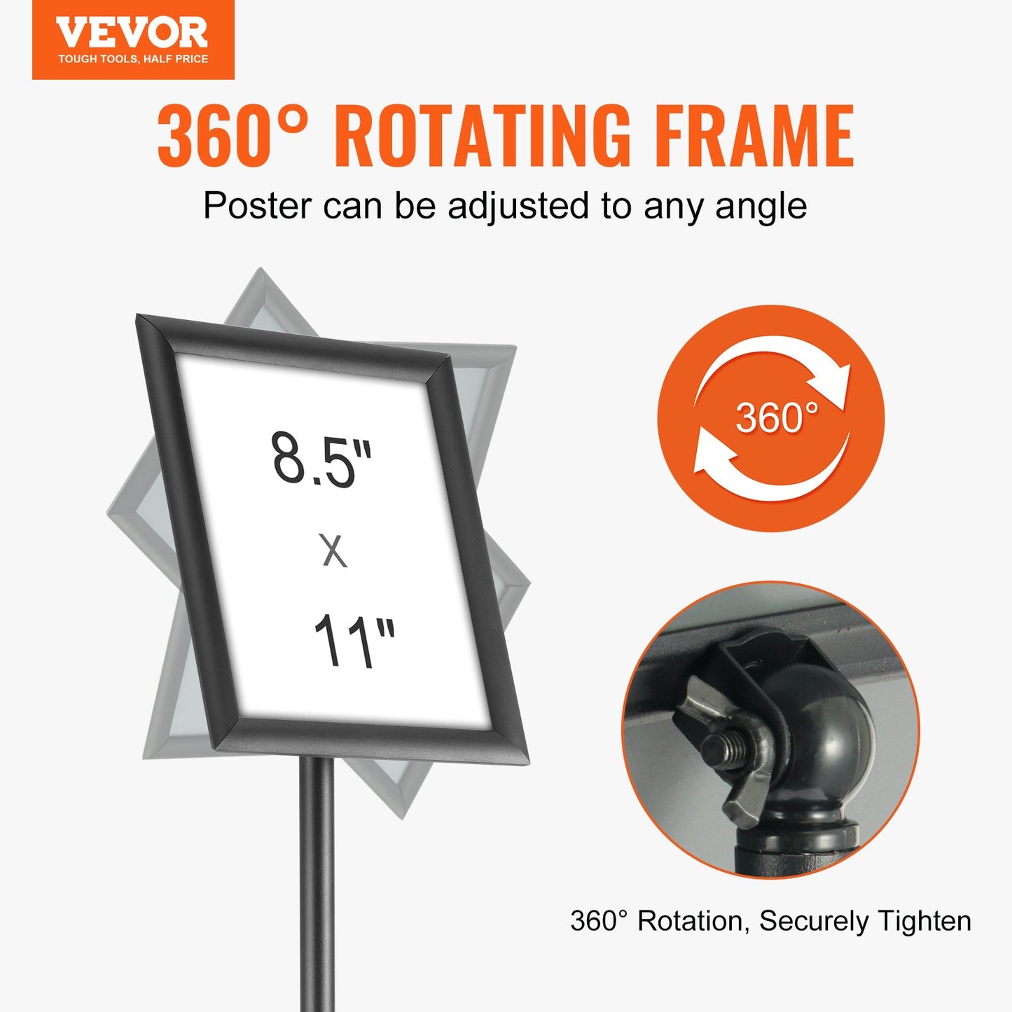Pedestal Sign Holder, 8.5 x 11 Inch Vertical and Horizontal Adjustable Poster Stand, Heavy Duty Floor Sign Holder with Round Base for Display, Advertising and Outdoor, Black