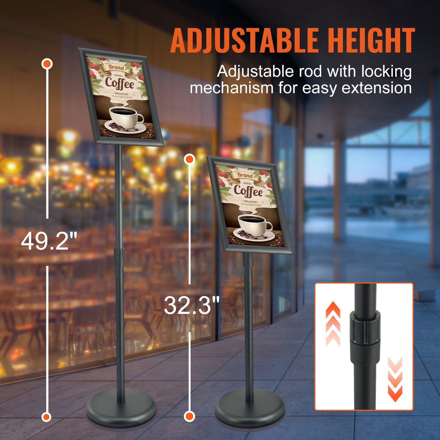 Pedestal Sign Holder, 8.5 x 11 Inch Vertical and Horizontal Adjustable Poster Stand, Heavy Duty Floor Sign Holder with Round Base for Display, Advertising and Outdoor, Black