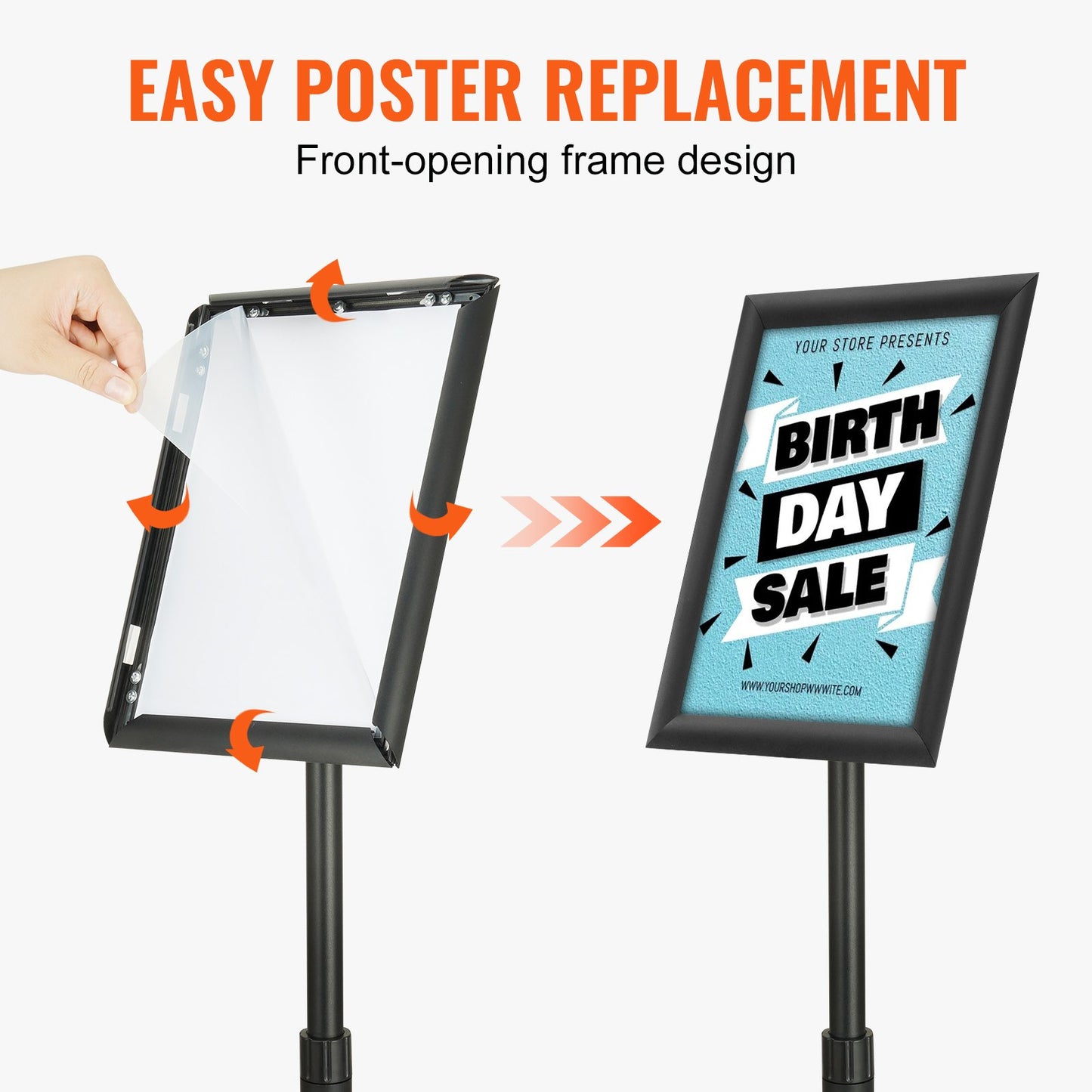 Pedestal Sign Holder, 8.5 x 11 Inch Vertical and Horizontal Adjustable Poster Stand, Heavy Duty Floor Sign Holder with Round Base for Display, Advertising and Outdoor, Black