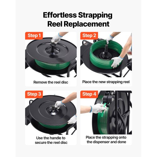 bandvagn, lämplig för PET/PP/stålbandningsrullar med kärnstorlek 20,3/40,6 cm, kraftig bandningsdispenser utrustad med uppgraderad trumbroms, inbyggt rymligt fack för verktyg |  EU