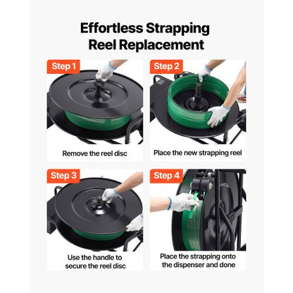 bandvagn, lämplig för PET/PP/stålbandningsrullar med kärnstorlek 20,3/40,6 cm, kraftig bandningsdispenser utrustad med uppgraderad trumbroms, inbyggt rymligt fack för verktyg |  EU