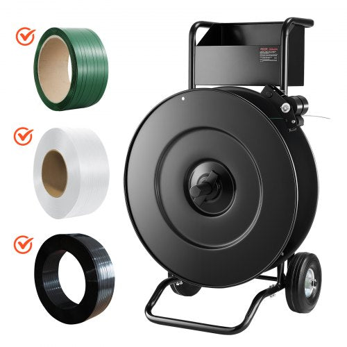 bandvagn, lämplig för PET/PP/stålbandningsrullar med kärnstorlek 20,3/40,6 cm, kraftig bandningsdispenser utrustad med uppgraderad trumbroms, inbyggt rymligt fack för verktyg |  EU