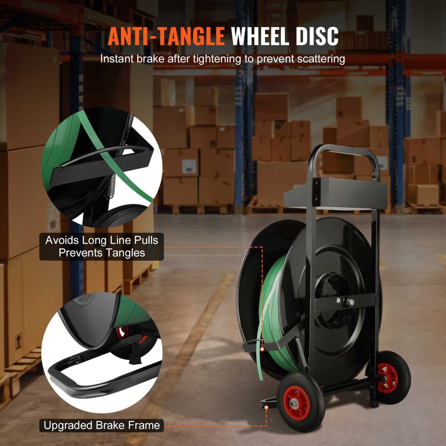 Bandningsdispenser bandvagn för PET/PP bandrulle 16"/8" kärna