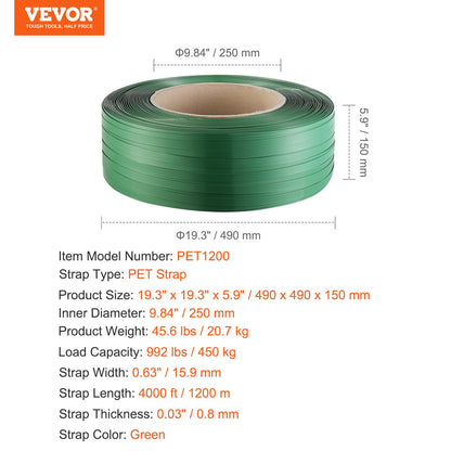 Förpackning Polyester PET-bandningsrulle 0,63" x 0,03" x 4000' bandingrem