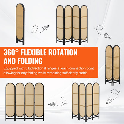 4 Panel Room Divider Handwoven Rattan Foldable Privacy Screens Brown