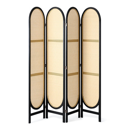 4 Panel Room Divider Handwoven Rattan Foldable Privacy Screens Brown