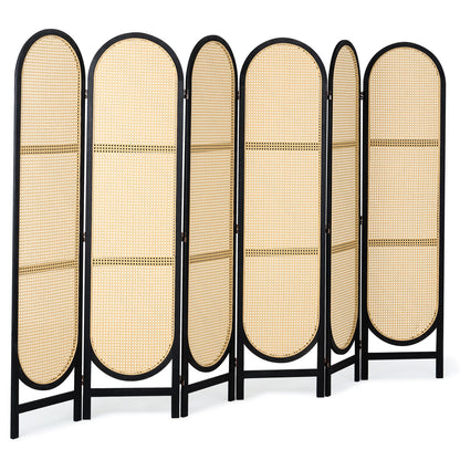 6 Panel Rumsavdelare Handvävd rotting Vikbara Sekretessskärmar Brun