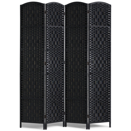 4 Panel Room Divider Handvävd Vikbar Sekretessskärm med gångjärn Svart